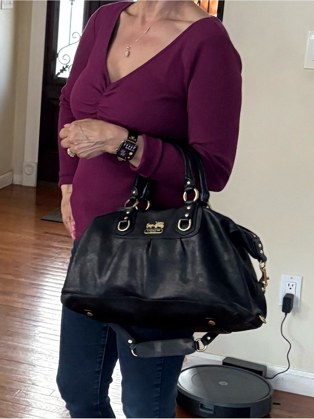 Coach Black Leather Satchel with Gold Hardware